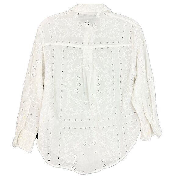 MADEWELL Embroidered Oversized Button-Up Shirt XXS White Eyelet Bandana NWT B24 - Picture 3 of 5